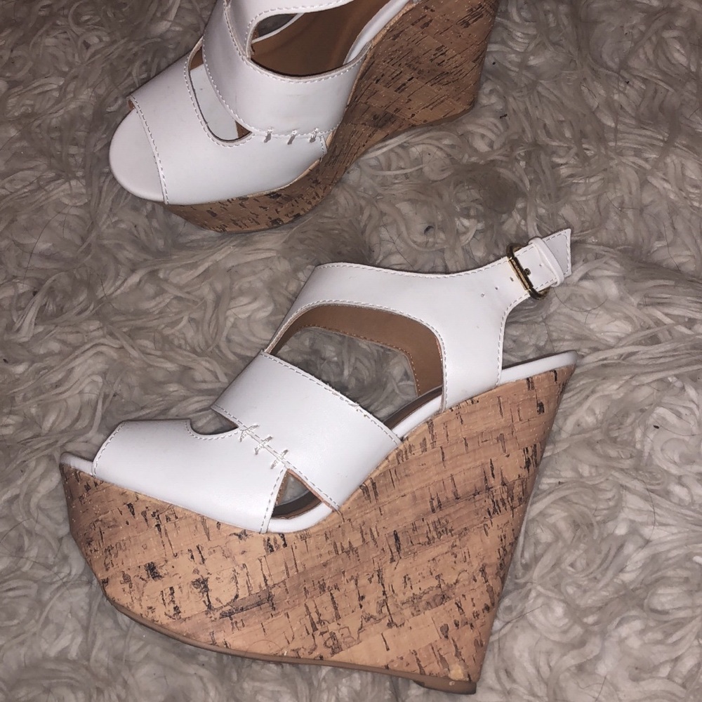 Size 8- white cork wedges